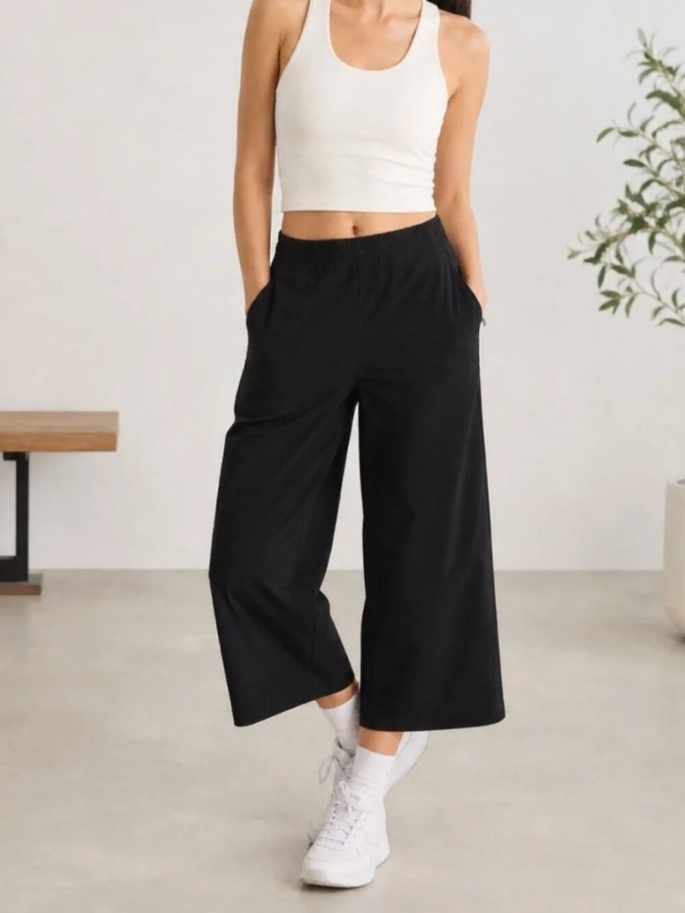 Quince Black Performance Tech Wide Leg Pants Women's Size XL